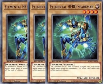 Yugioh - Elemental HERO Sparkman x 3 - 1st Edition NM - Free Holographic Card-image