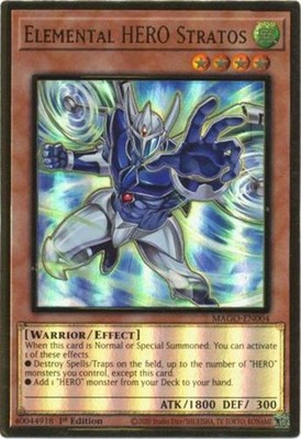 DAMAGED x 1 Elemental HERO Stratos (Alternate Art) - MAGO-EN004 - Premium Gold R-image