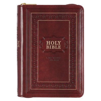 KJV Compact Large Print Red Letter Bible, Zippered Faux Leather, Burgundy-image