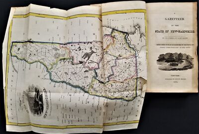 1823 antique NEW HAMPSHIRE gazetteer HISTORY foldout MAP genealogy indian FOWLER-image