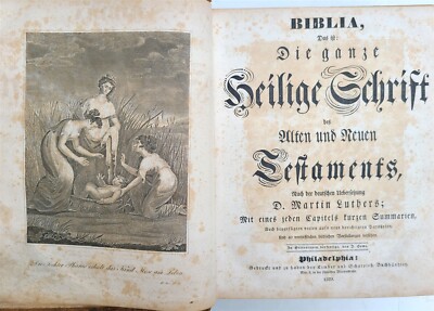 1829 BIBLE in GERMAN antique AMERICANA Philadelphia ILLUSTRATED w/ MAPS-image