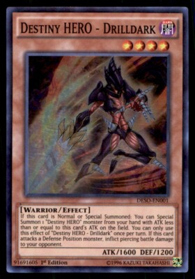 Yu-Gi-Oh! 1st Edition Destiny Hero Drilldark #DESO-EN001 Light Play-image