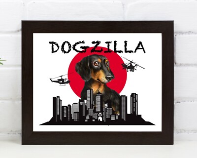 Dogzilla Dachshund Godzilla (or other dog) Wall Art Print UNFRAMED Dog Mom Doxie-image