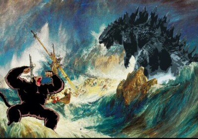DEATH NYC ltd signed street art print 45x32cm king kong vs godzilla monster war-image