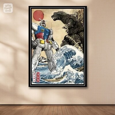 Gundam vs Godzilla Poster Canvas Wall Art Home Decor Anime Movie Vintage Classic-image