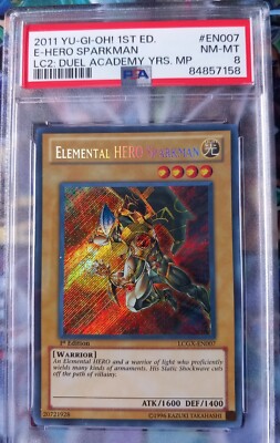 PSA 8 YuGiOh Elemental Hero Sparkman LCGX-EN007 1st Edition Secret Rare-image
