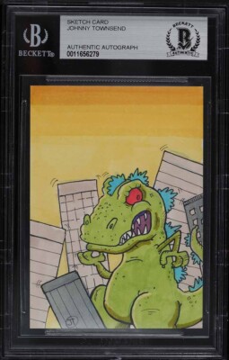 Nickelodeon Reptar Rugrats Godzilla Original Art Sketch Card 1/1 BAS-image