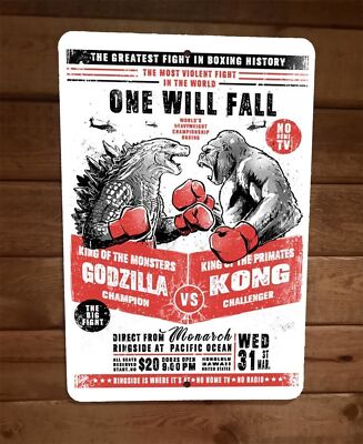 Lizard vs Gorilla Kong Godzilla 8x12 Metal Wall Sign Poster The King of Boxing-image