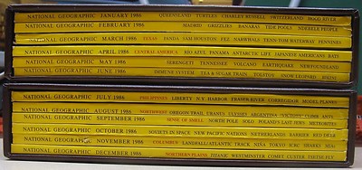 National Geographic Magazine 1986 with Maps and Leather Sleeves-image