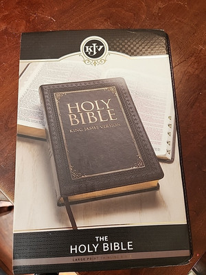 Bible Large Print Thinline Brown Leather Thumb Index Tabs Gold Gilt Maps KJV-image