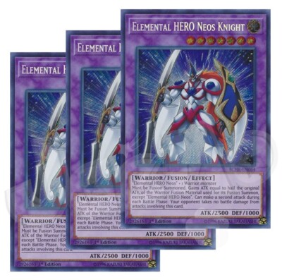 Yugioh Elemental Hero Neos Knight x 3  1st Edition Secret Rare NM Free Holo Card-image