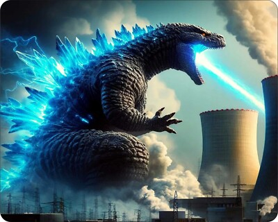 Godzilla Attacks Nucleur Power Plant  AI Design  Novelty Mouse Pad Stunning-image