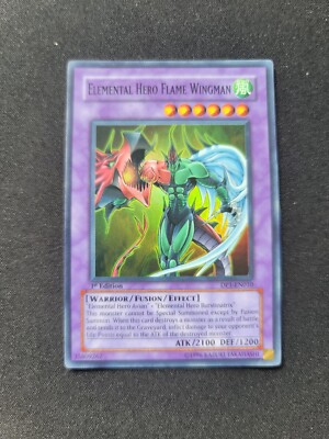 YuGiOh! TCG Elemental Hero Flame Wingman 1st Edition DP1-EN010 Super Rare NM-image