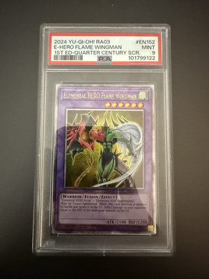 YuGiOh PSA 9 Mint Elemental HERO Flame Wingman QCR RA03-EN152 1st Ed-image