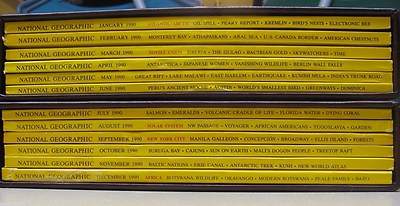 National Geographic Magazine 1990 with Maps and Leather Sleeves-image