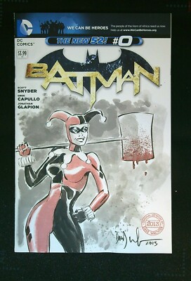 HARLEY QUINN Original Art Sketch Cover by Godzilla TMNT artist Dave Wachter-image