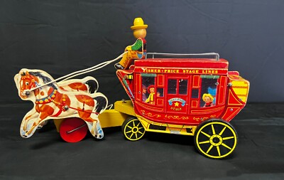 Vintage Fisher-Price Stagecoach, Gold Star Line, Galloping sound, 1954 *FUN TOY*-image
