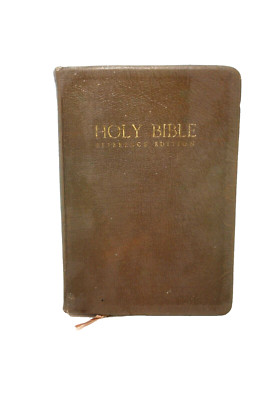 Holy Bible Reference Edition Leather Bound Brown 1972 Color Maps Scritta Paper-image