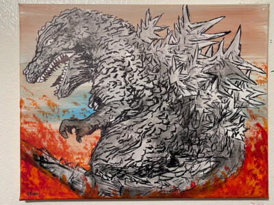 Seasoned Art Godzilla Minus One Kaiju hand painted canvas fan art portrait film-image