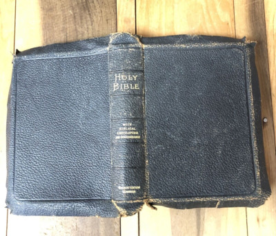 Antique Leather Holy Bible w/Thumb Index Concordance Maps Teachers Edition WORN-image