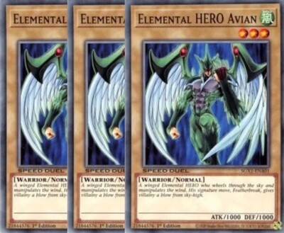 Yugioh - Elemental Hero Avian x 3 - 1st Edition NM - Free Holographic Card-image