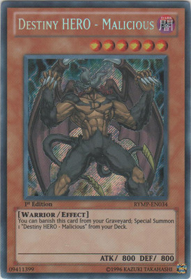Heavy Play x 1 Destiny HERO - Malicious - RYMP-EN034 - Secret Rare - 1st Edition-image