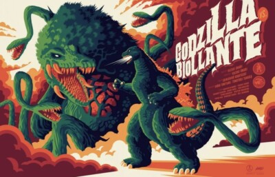 MONDO GODZILLA vs BIOLLANTE Variant Metallic Screenprint Poster Tom Whalen X/150-image