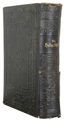 Antique 1889 Embossed Leather German Bible Lutheran Die Heilige Schrift w Maps-image
