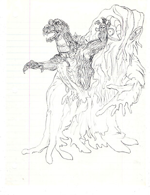 art work original pincil drawing 11 x 7  Godzilla-image