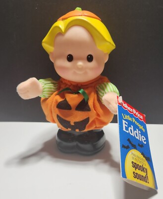 VTG Fisher Price Little People Halloween Eddie Doll Pumpkin Costume Spooky Sound-image