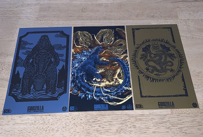Godzilla King Of The Monsters 3 Mini Art Prints Set King Ghidorah Loot Crate-image