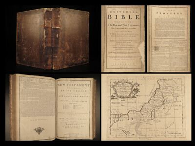 1765 HUGE FOLIOS Bible Edinburgh Scotland Map Plates Taylor Moffat Family RARE-image