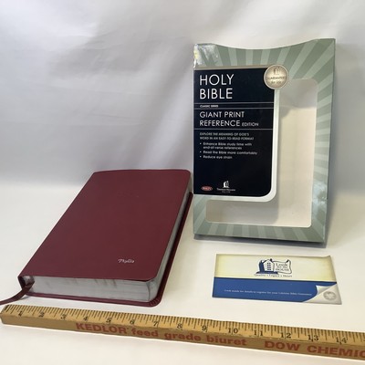 Holy Bible Giant Print NKJV Nelson 2008 Maps Red Letter Burgundy Inscribed VGUC*-image