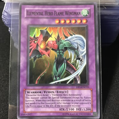 Yu-Gi-Oh! Elemental Hero Flame Wingman Super Rare Trading Card DP1-EN010 NM-image