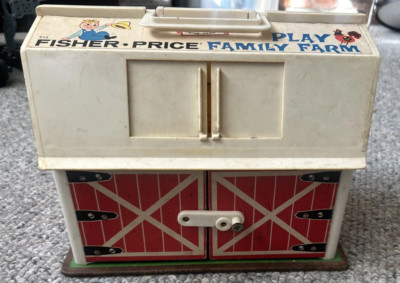 Vintage FISHER PRICE Little People Family Play *Working Moo Sound* Barn and Silo-image