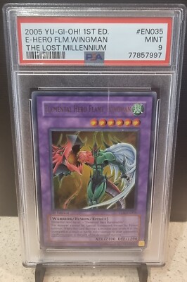 Yugioh Cards PSA 9 Mint Elemental Hero Flame Wingman TLM 1st ED Holo TLM-EN035-image