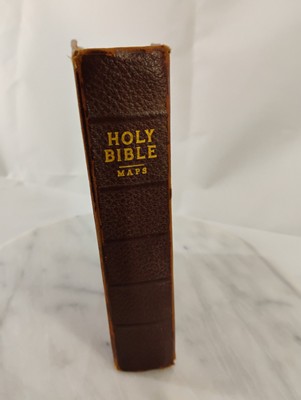 Vtg 1958 The Holy Bible American Bible Society KJV & Maps Red Leather Used-image