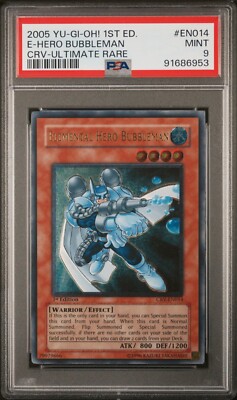 PSA 9 YuGiOh Elemental Hero Bubbleman 1st Edition Ultimate Rare MINT-image