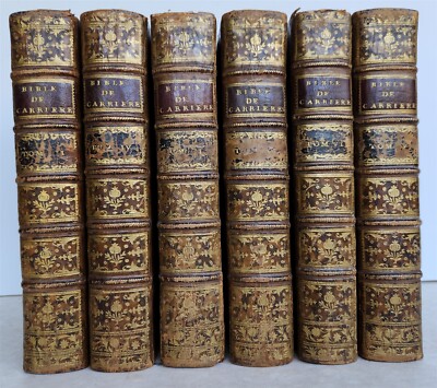 1750 BIBLE in FRENCH 6 VOLUMES antique ILLUSTRATED w/ 3 MAPS-image