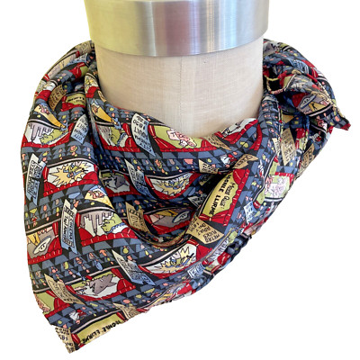 90 Vtg Nicole Miller Scarf Movie Theater Godzilla Film Pop Art Movie Hollywood-image