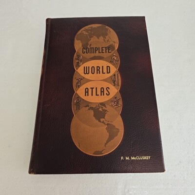 Complete World Atlas by Caleb D. Jr. Hammond Leather Bound 1959 VG-image