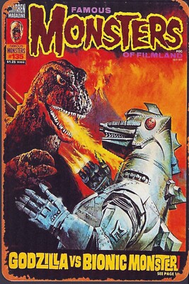 Godzilla - Famous Monsters Magazine Cover Artwork Tin Metal Poster Sign-image