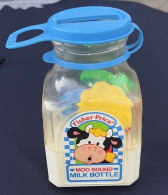 Vintage 1990 Fisher Price Moo Sound Milk Bottle Jug 5 Cookies Working Moo sound!-image