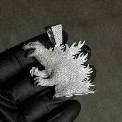 3Ct Round Lab-Created Moissanite Godzilla Pendant 14K White Gold Plated Silver-image
