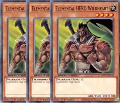 Yugioh Elemental HERO Wildheart x 3 - 1st Edition NM - Free Holographic Card-image