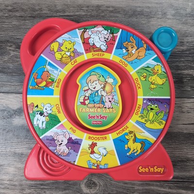 Vtg Fisher Price The Farmer Says See 'n Say Toy Red With Blue Lever WORKS 1996-image