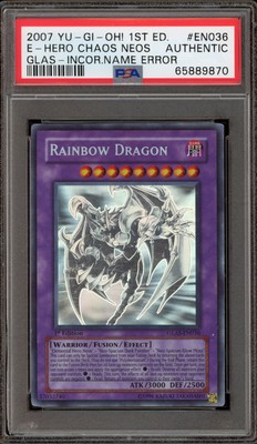 Yu-Gi-Oh! E-Hero Chaos Neos Rainbow Dragon 1st Ed GLAS-EN036 NAME ERROR PSA AUTH-image