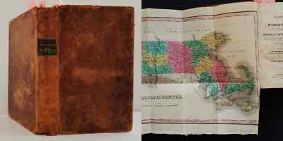 1828 antique MASSACHUSETTS HISTORY w foldout MAP genealogy indian AARON WESTON-image