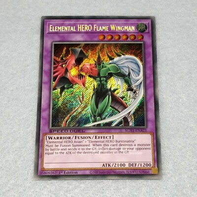1x Yugioh Elemental HERO Flame Wingman SGX1 1st Edition Secret Rare Card NM-image
