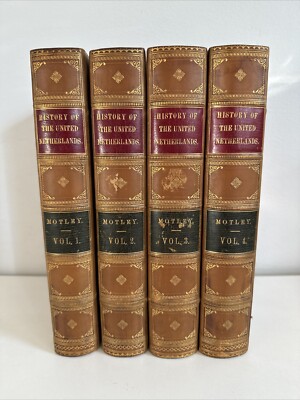 Motley's History of the United Netherlands 1873 Leatherbound, Marble w/ Map-image